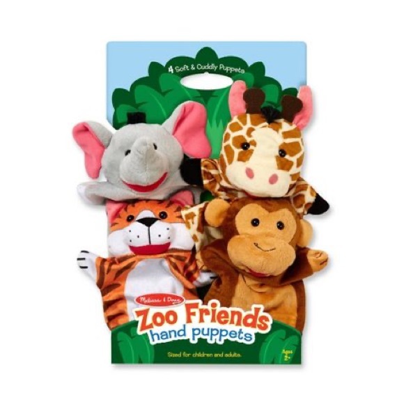Melissa & Doug Zoo Friends Hand Puppets 4pk - Elephant, Giraffe,Tiger,and Monkey - Picture 2 of 4
